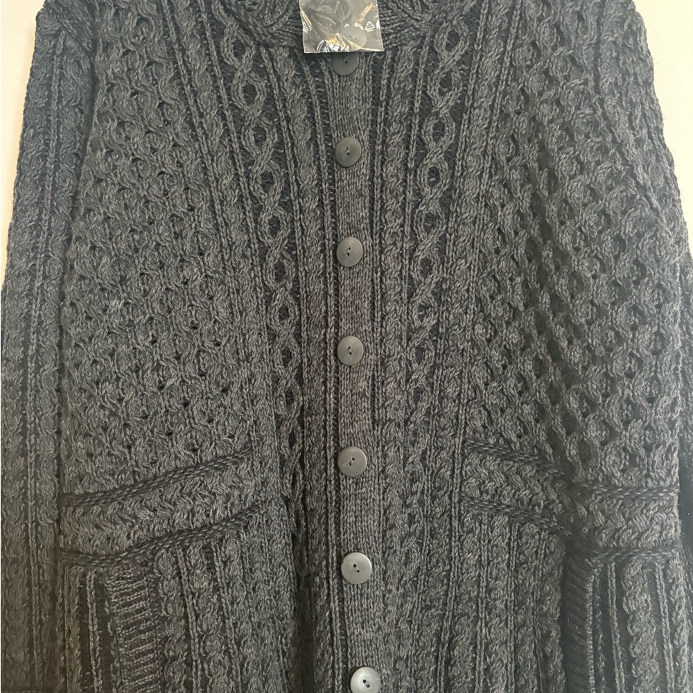 Aran Crafts Black Cable Knit Cardigan - Picture 4 of 11